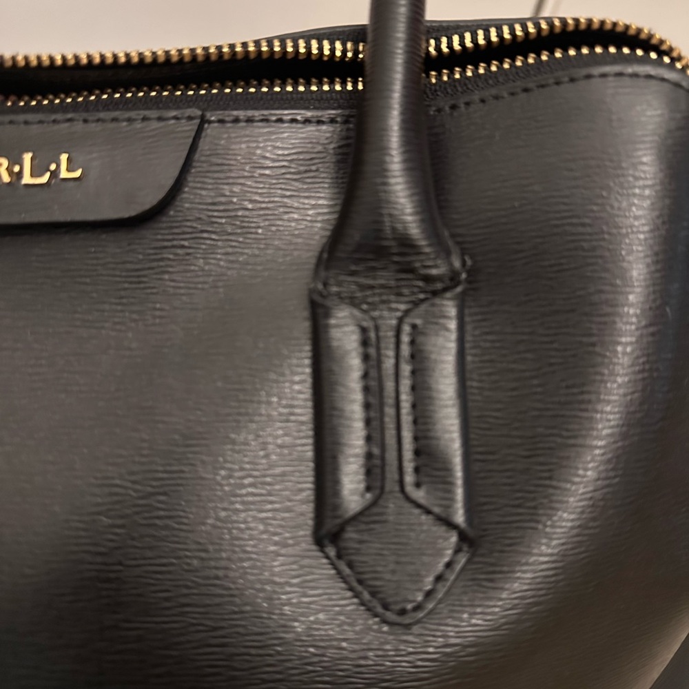 Lauren Ralph Lauren Black Leather Satchel Top Handle Crossbody Bag - Picture 9 of 16